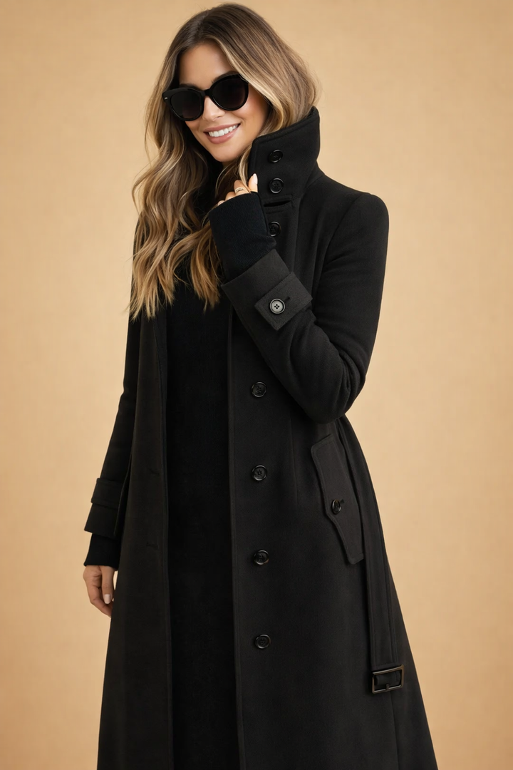 Double-Breasted Stand-Collar Wool Winter Coat for Women