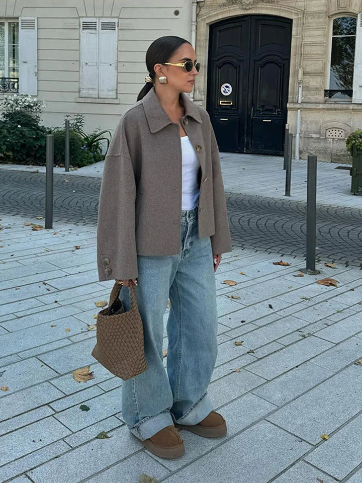 Women's Boxy Cropped Wool Coat Jacket