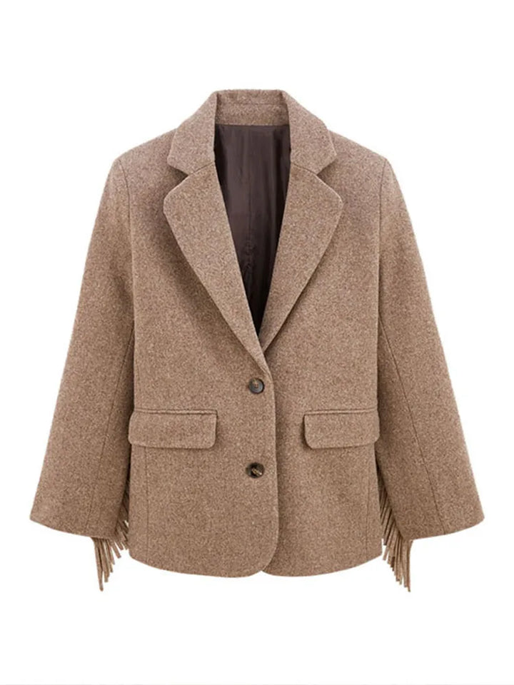 Autumn Bomber Coat – Stylish Woolen Blazer with Tassels