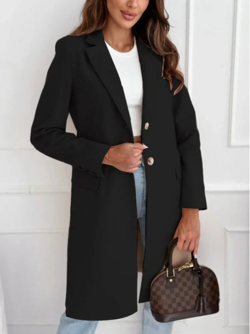 Autumn Tweed Coat – Stylish Long Button Design for Elegant Winter Outfits