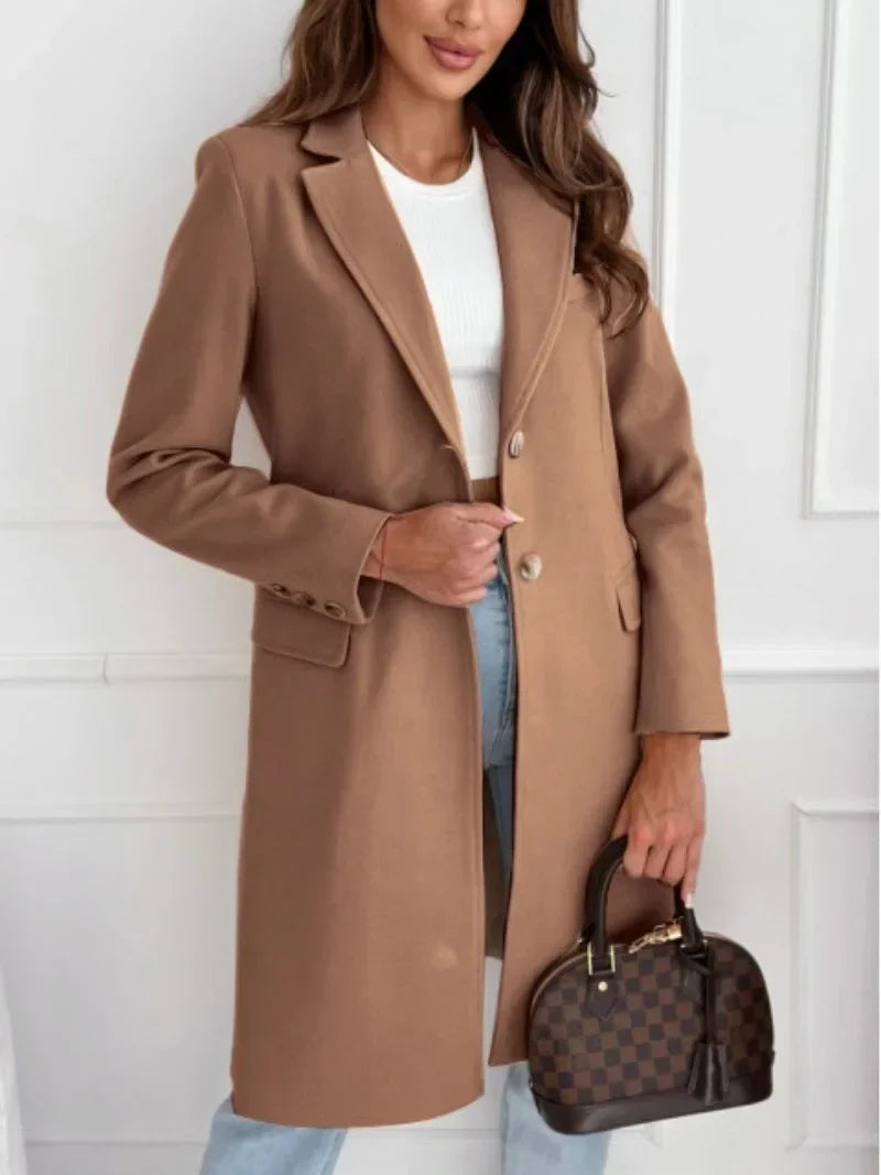 Autumn Tweed Coat – Stylish Long Button Design for Elegant Winter Outfits
