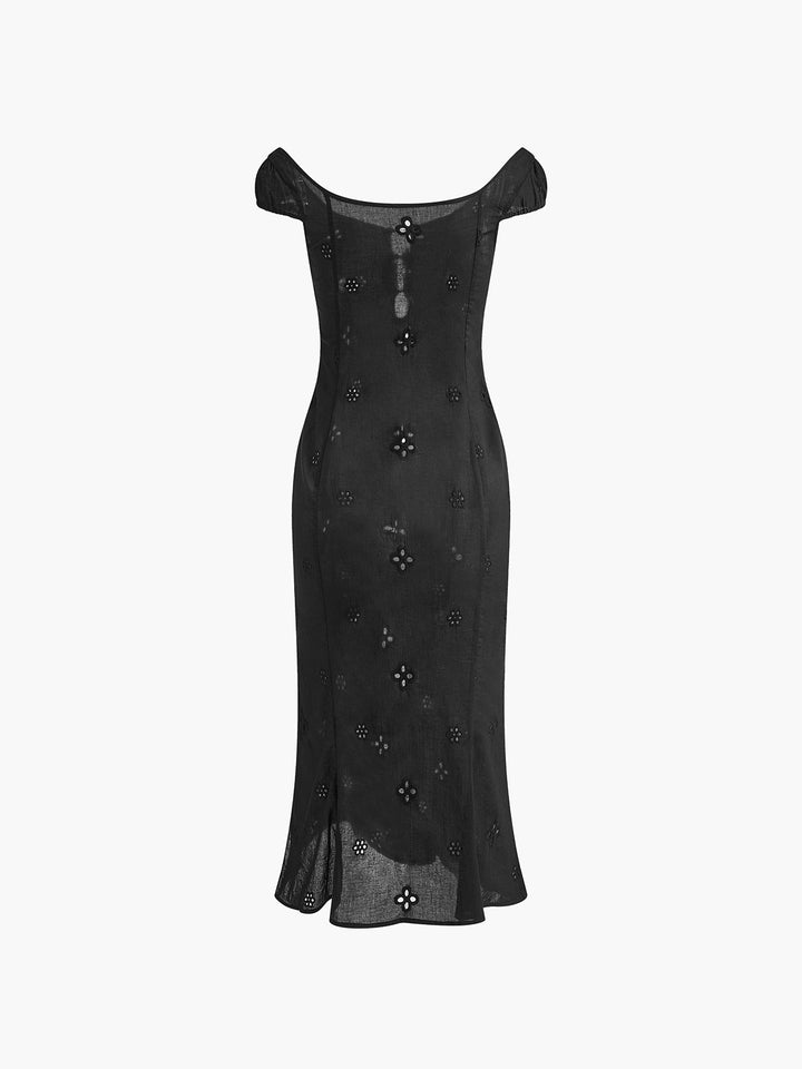 Semi-Sheer Cotton Keyhole Neckline Midi Dress