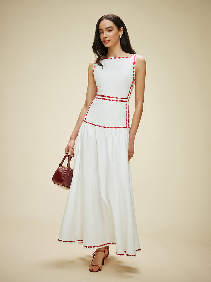 Updated | Lightweight Cotton Contrast Trim Dress with Back Tie