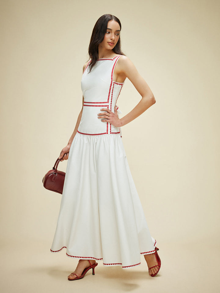 Updated | Lightweight Cotton Contrast Trim Dress with Back Tie