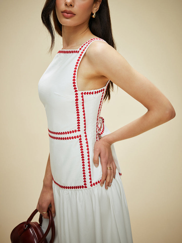 Updated | Lightweight Cotton Contrast Trim Dress with Back Tie