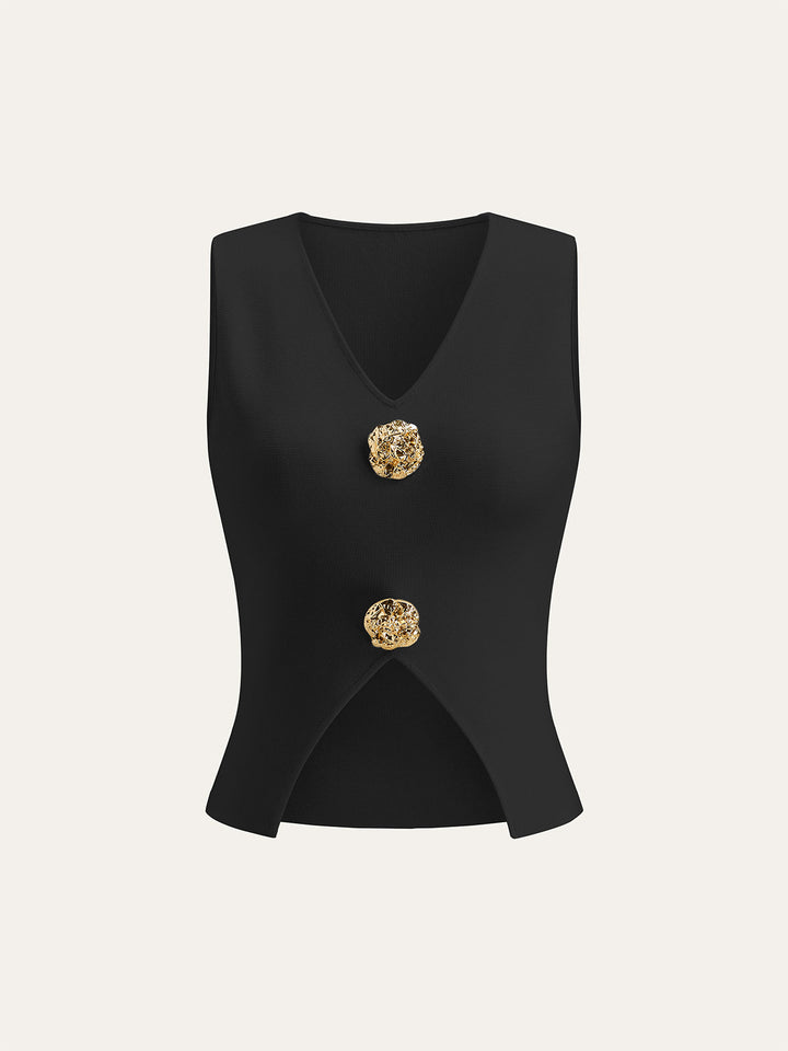 Metal Detail V-Neck Spilt Sweater Vest