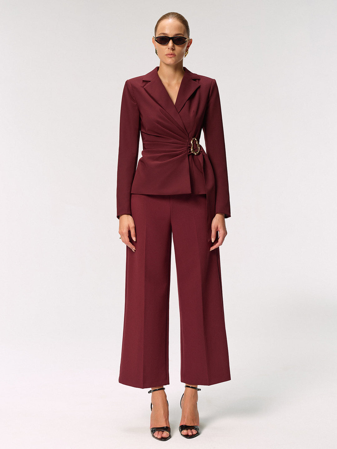 Metal Buckle Asymmetric Blazer