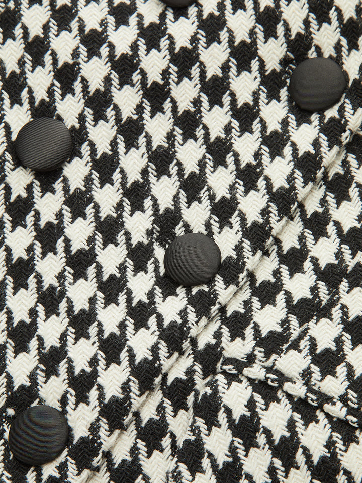 Houndstooth Tweed Double-Breasted Blazer