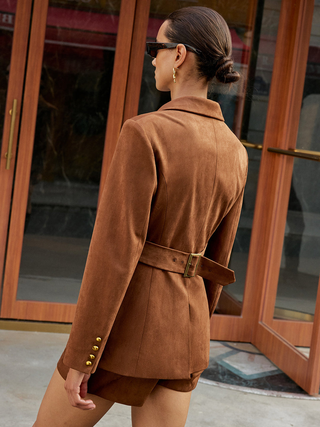 Metal Button Suede Effect Blazer