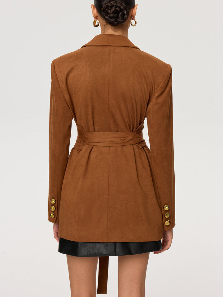 Suede Effect Tie-Waist Blazer