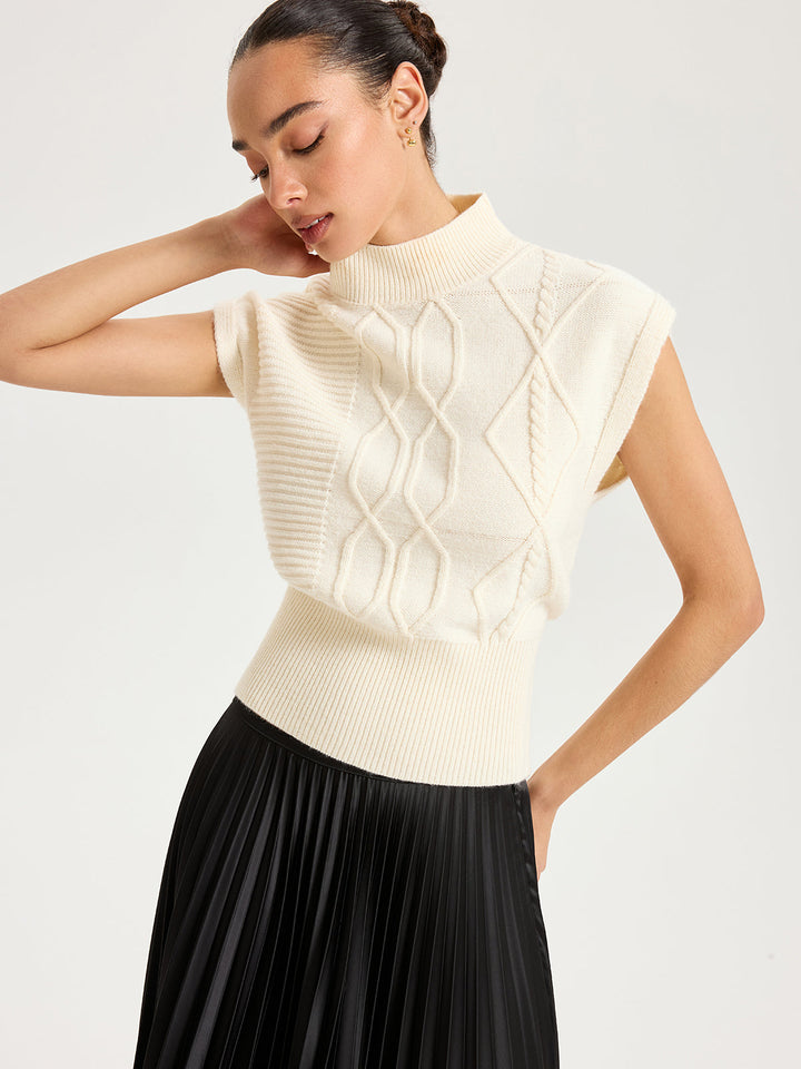 Mock Neck Cap Sleeve Sweater Vest