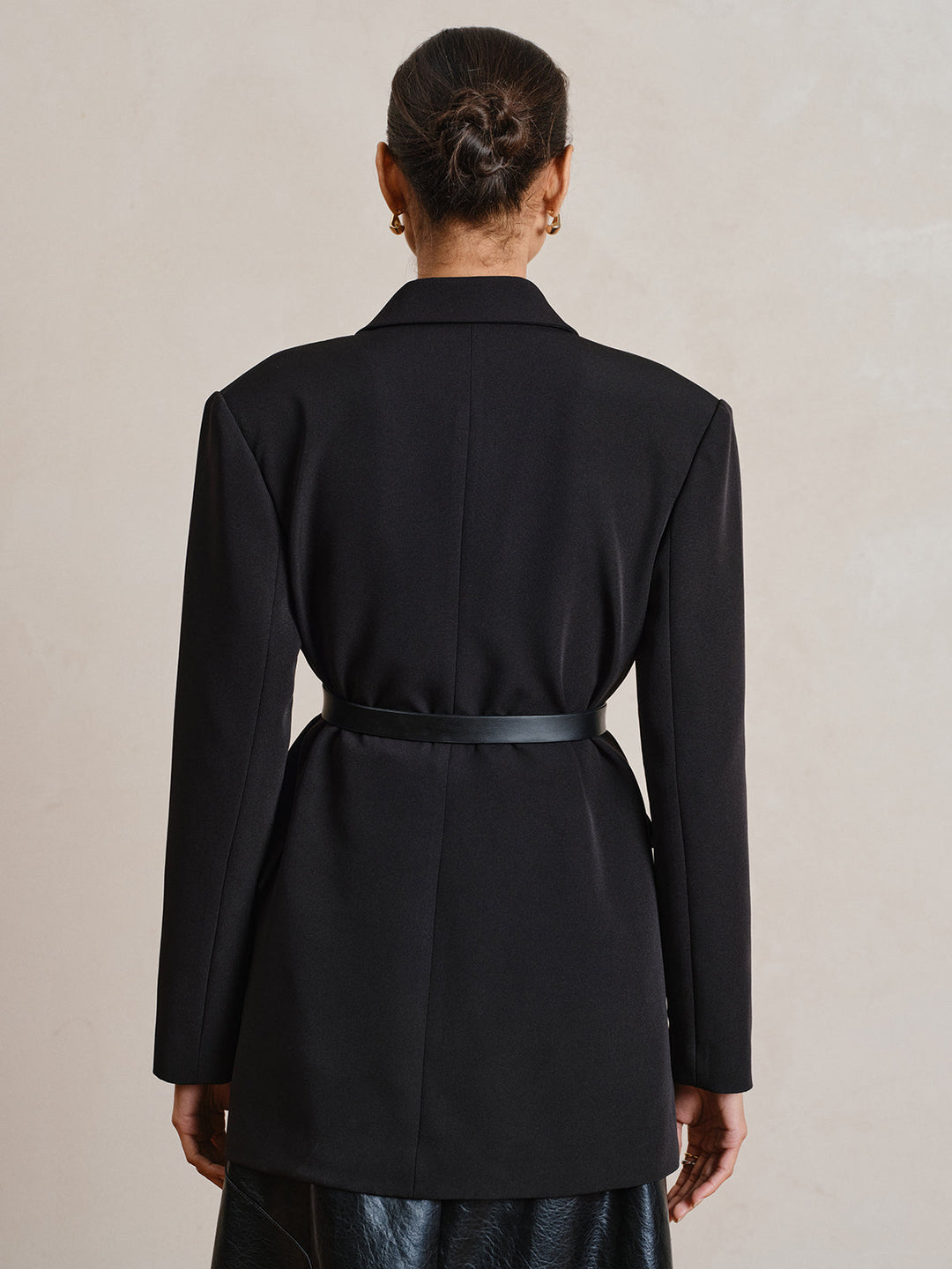 Belted Long Sleeve Lapel Blazer