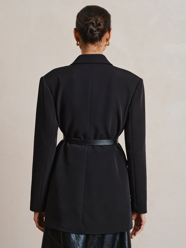 Belted Long Sleeve Lapel Blazer