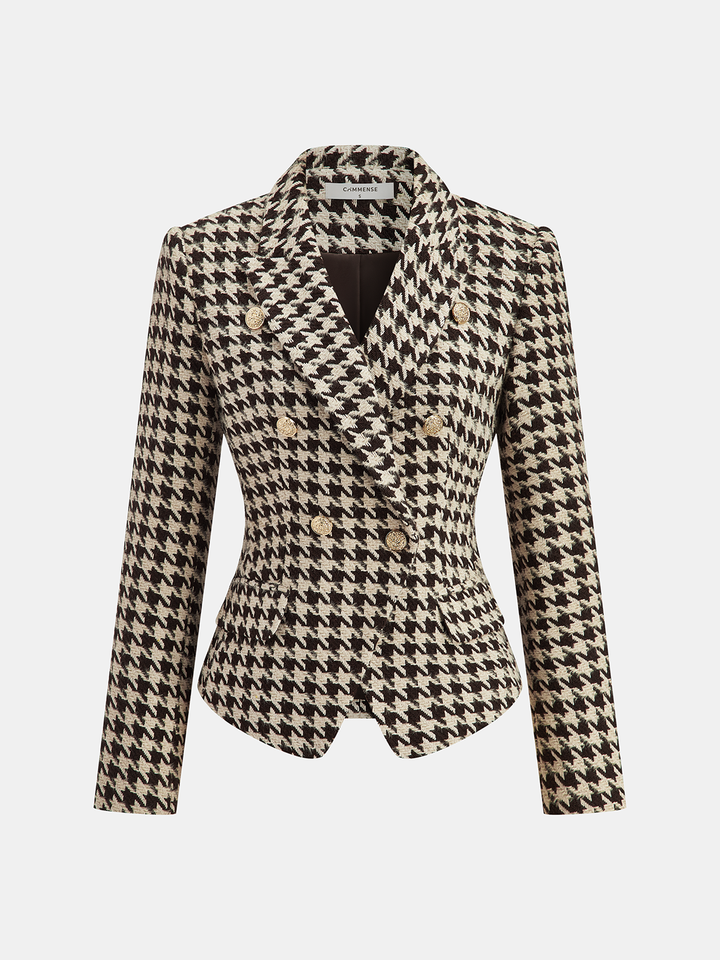 Metal Button Houndstooth Tweed Blazer