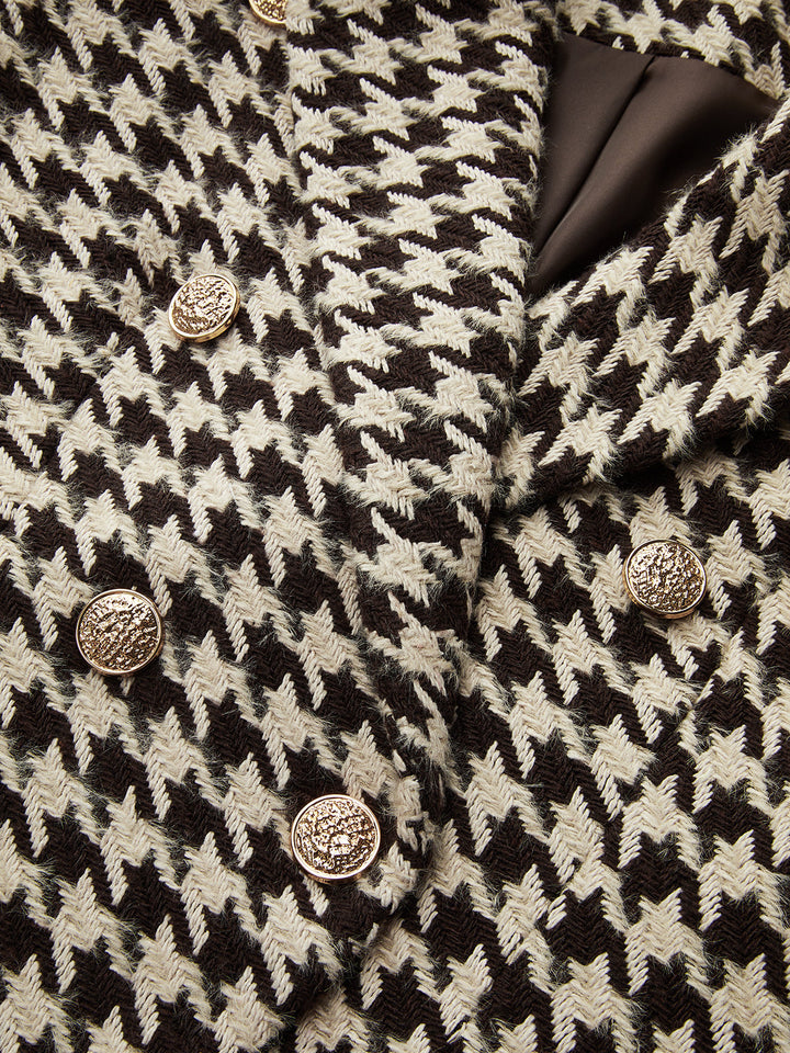 Metal Button Houndstooth Tweed Blazer
