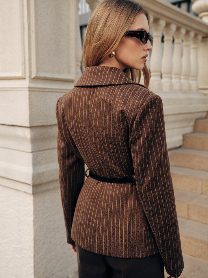 Belted Striped Tweed Blazers