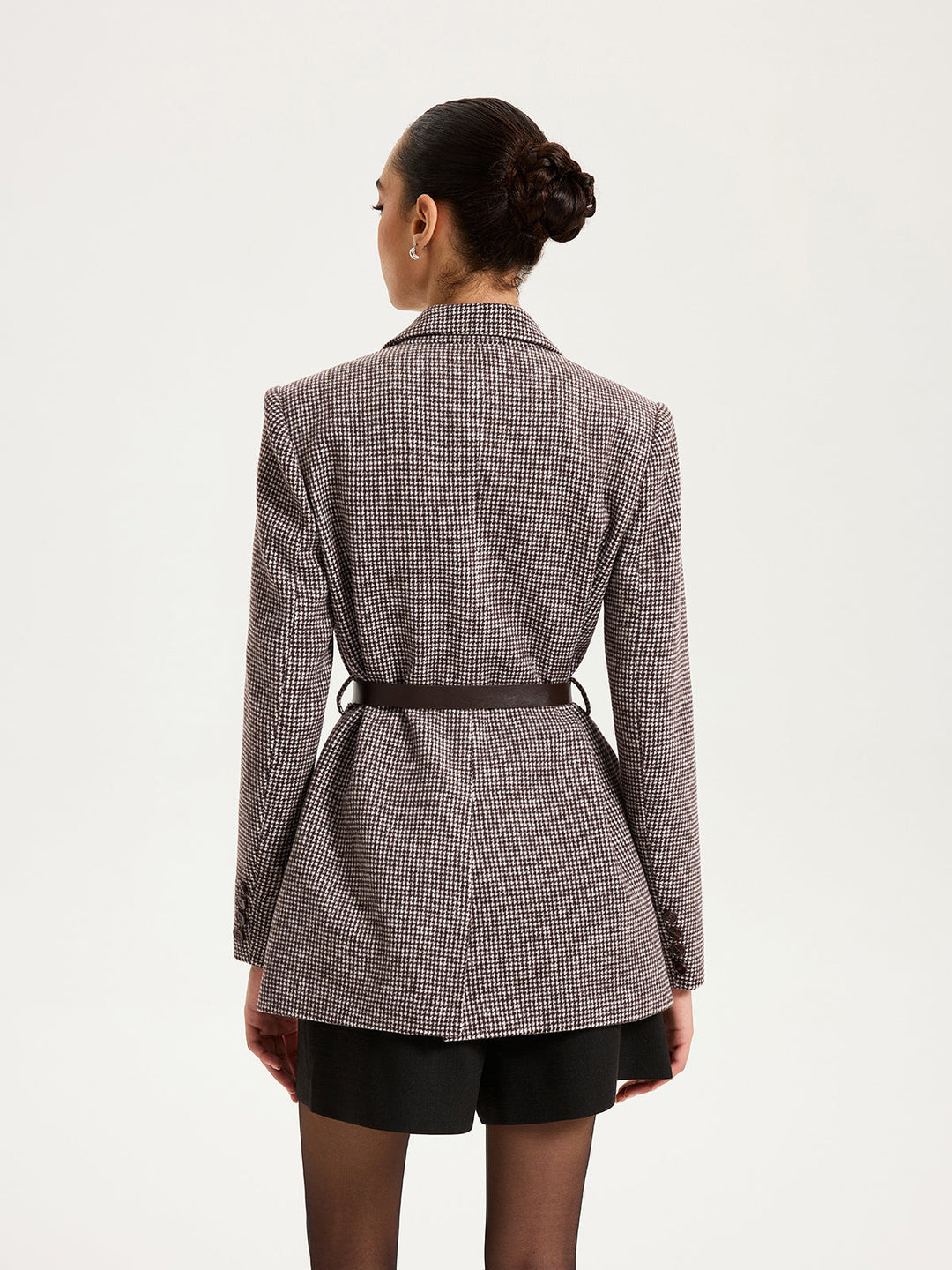 Belted Houndstooth Blazer