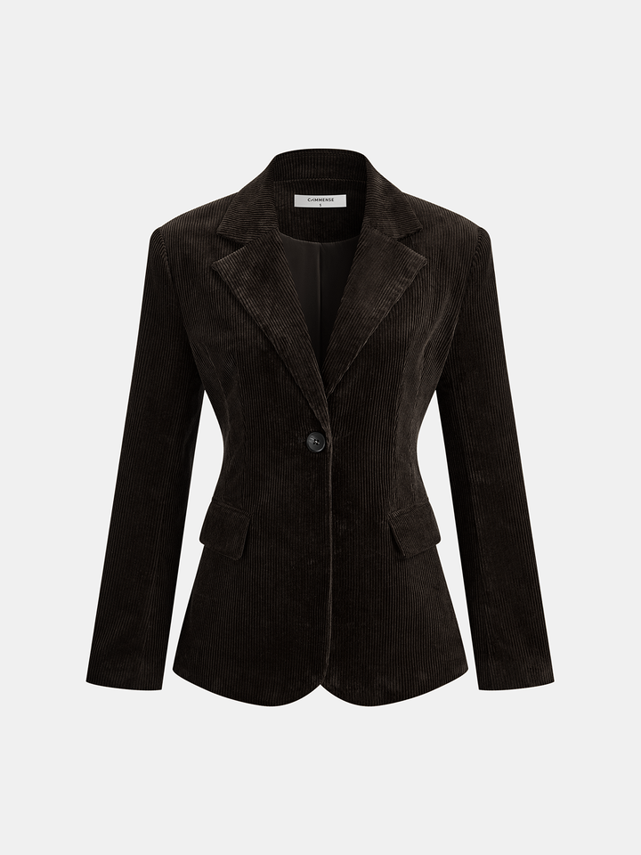 Corduroy Wide-Shoulder Fitted Blazer