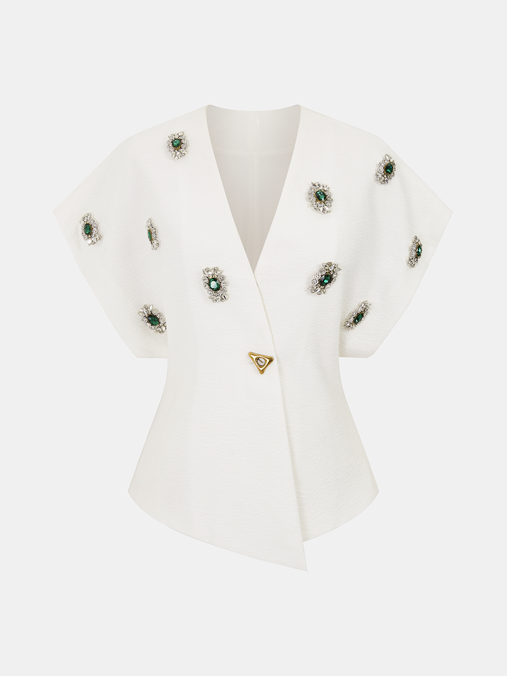 Jeweled Short Sleeve V-Neck Top