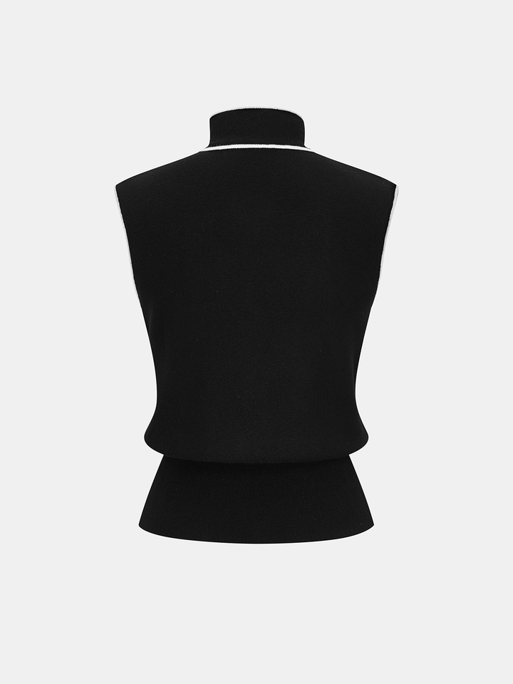 Contrast-Trim Tie-Neck Sweater Vest