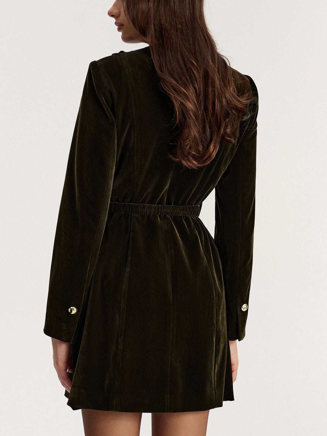 Belted Asymmetric Button Velvet Long Blazer