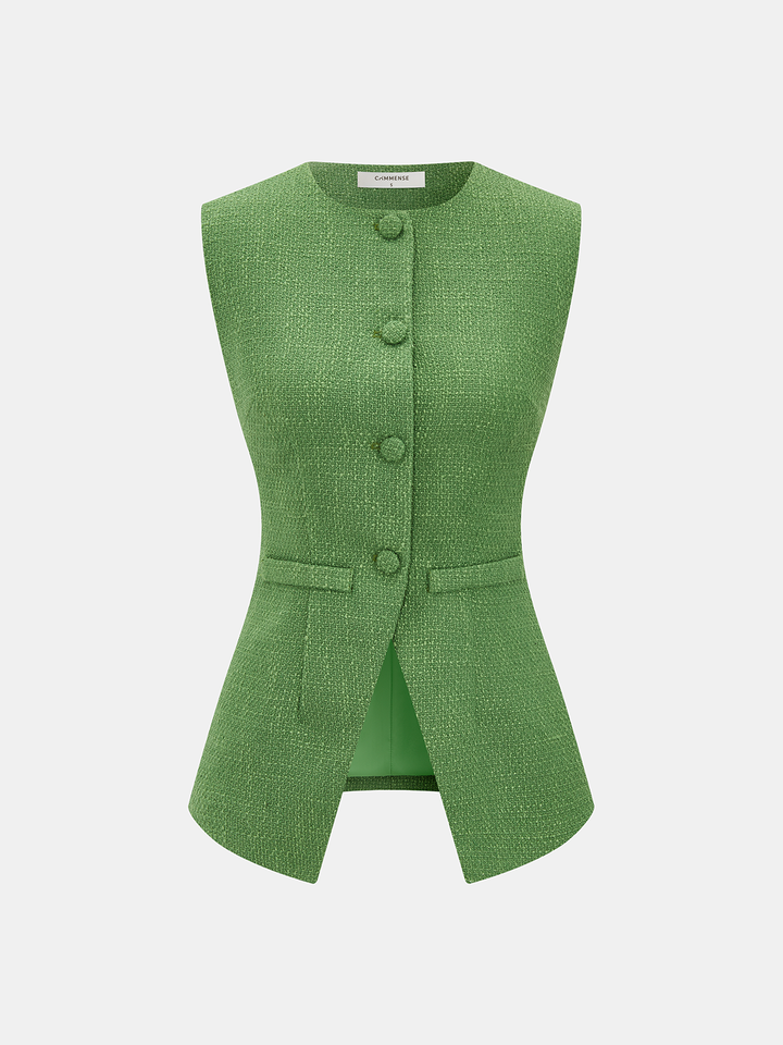 Tweed Sleeveless Vest & Shorts Set