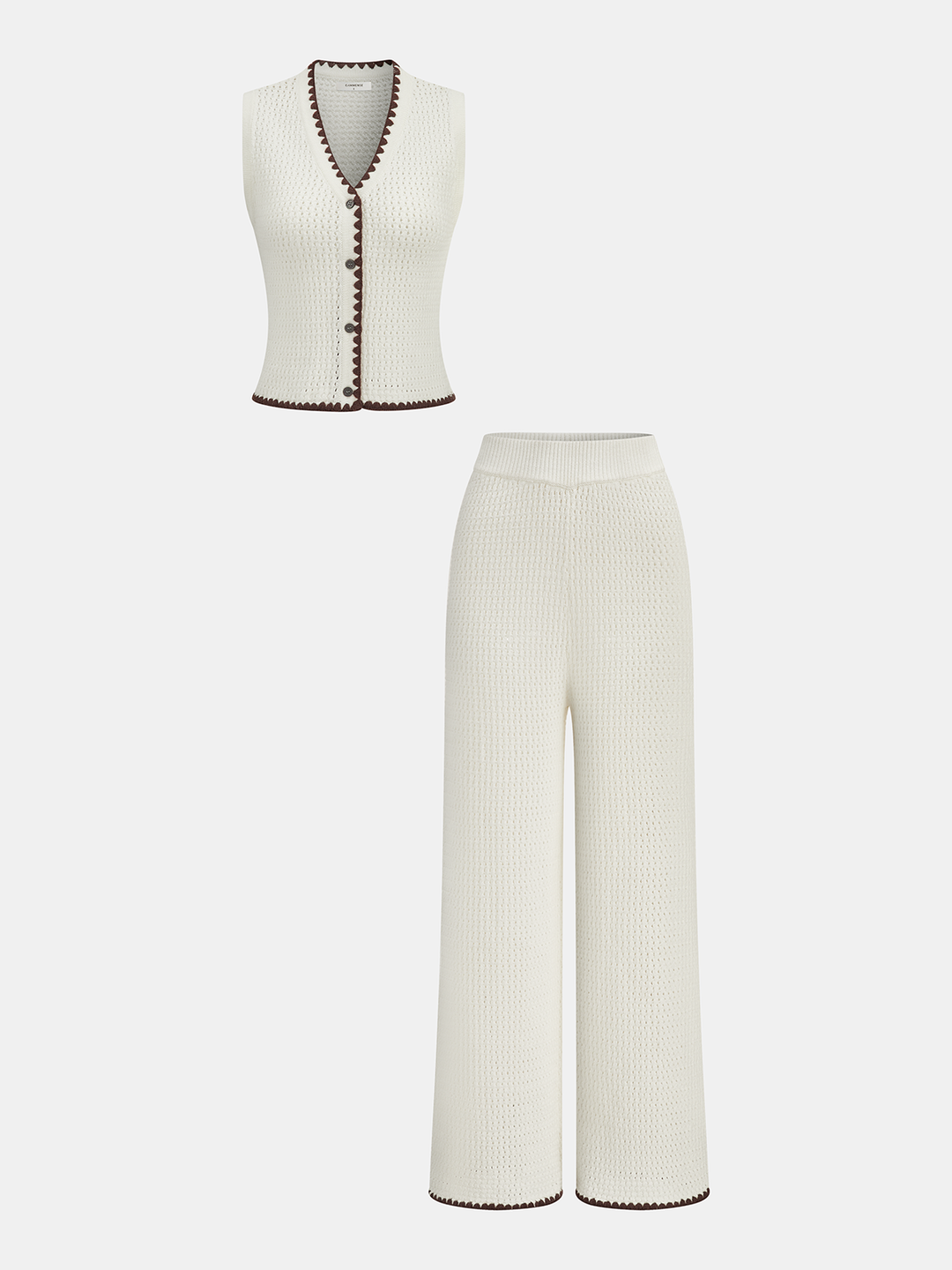 Contrast Trim Knit Vest & Wide-Leg Pants Set