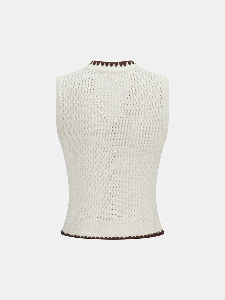 Contrast Trim Knit Vest & Wide-Leg Pants Set