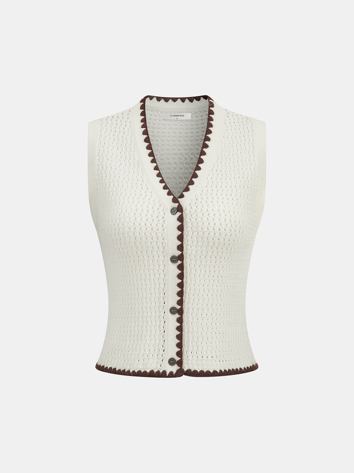 Contrast Trim Knit Vest & Wide-Leg Pants Set