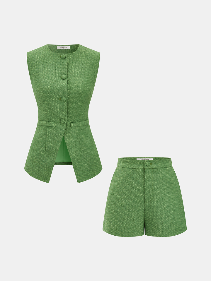 Tweed Sleeveless Vest & Shorts Set