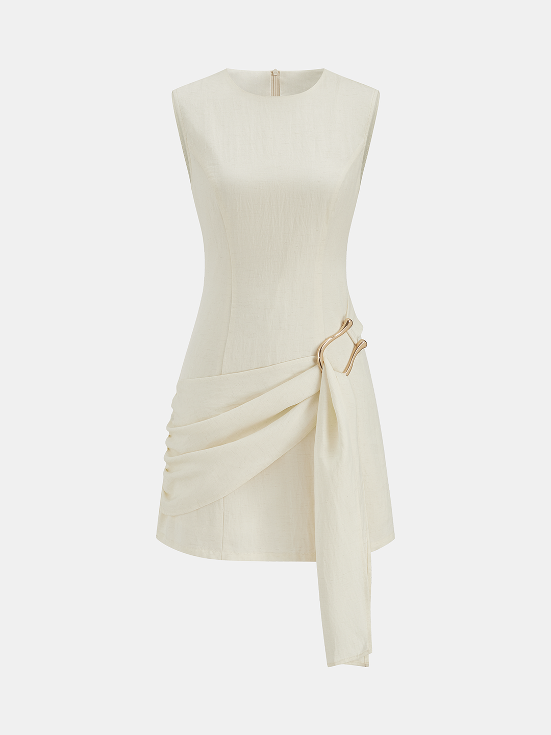 Updated | Tencel Blend Asymmetric Buckle Ruched Mini Dress
