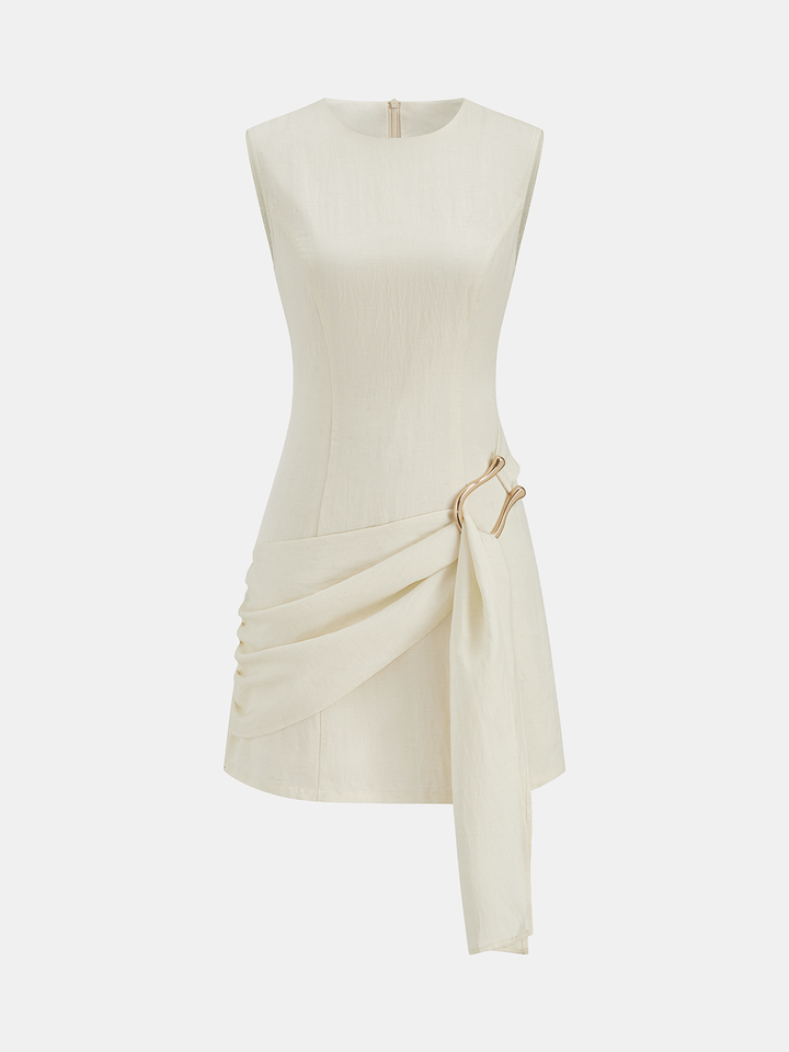 Updated | Tencel Blend Asymmetric Buckle Ruched Mini Dress