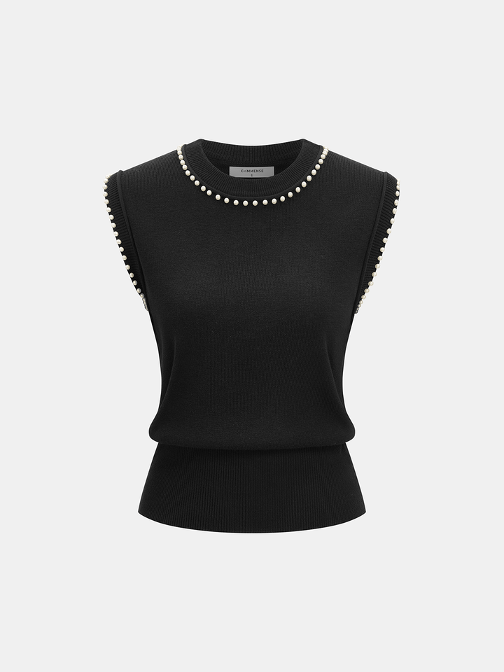 Pearl Trim Sleeveless Knit Vest
