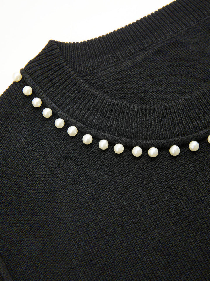 Pearl Trim Sleeveless Knit Vest