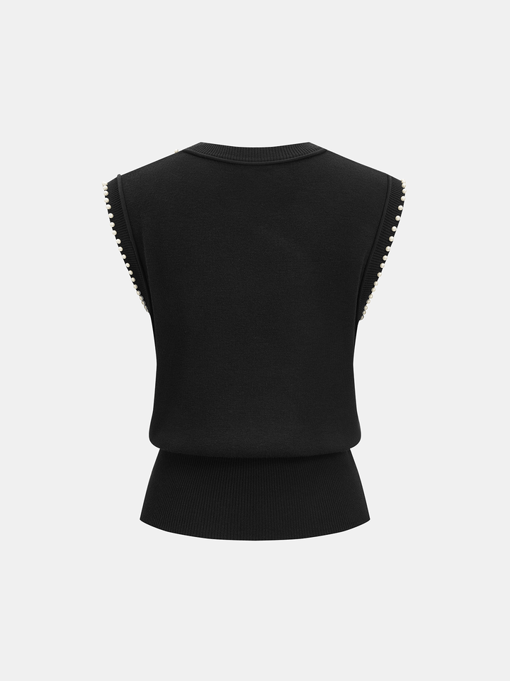 Pearl Trim Sleeveless Knit Vest