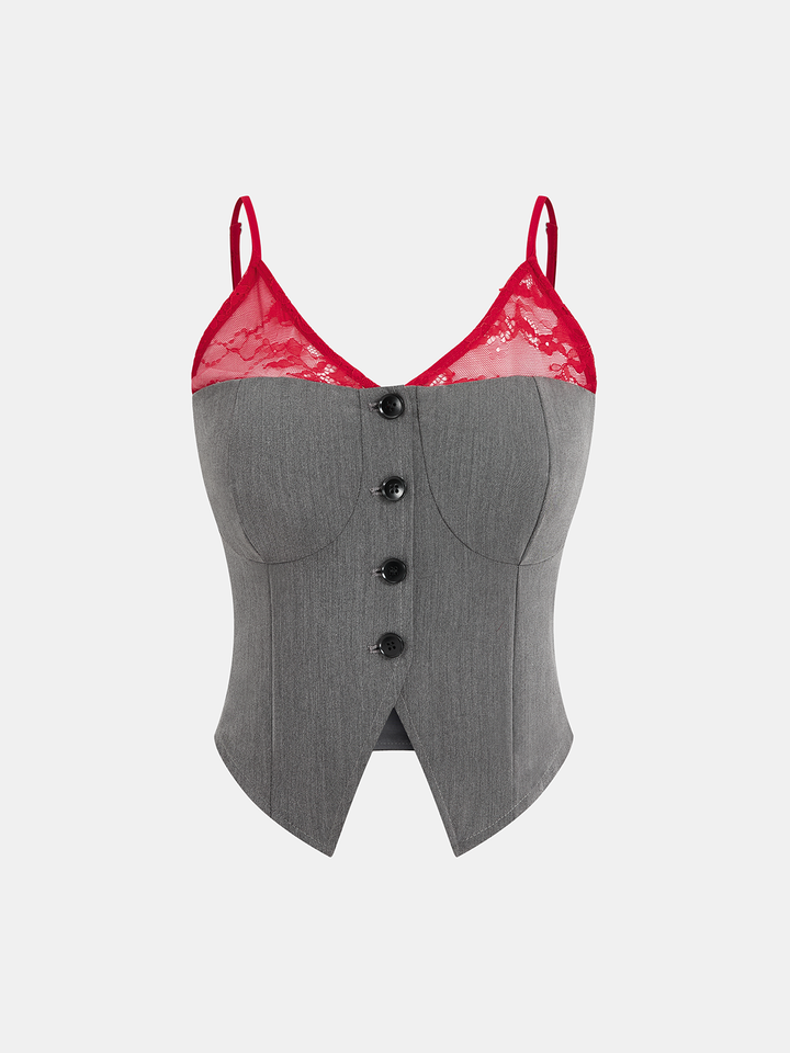 Contrast Lace Cami Vest & Pants Set with Scarf
