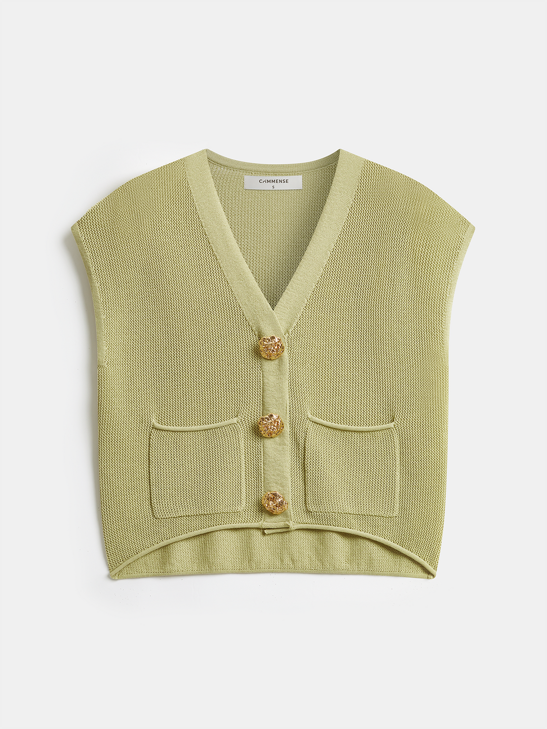 Embossed Button Sleeveless Knit Vest