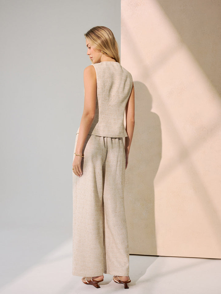 Metal Button Vest & Wide-Leg Pants Set with Tailored Fit