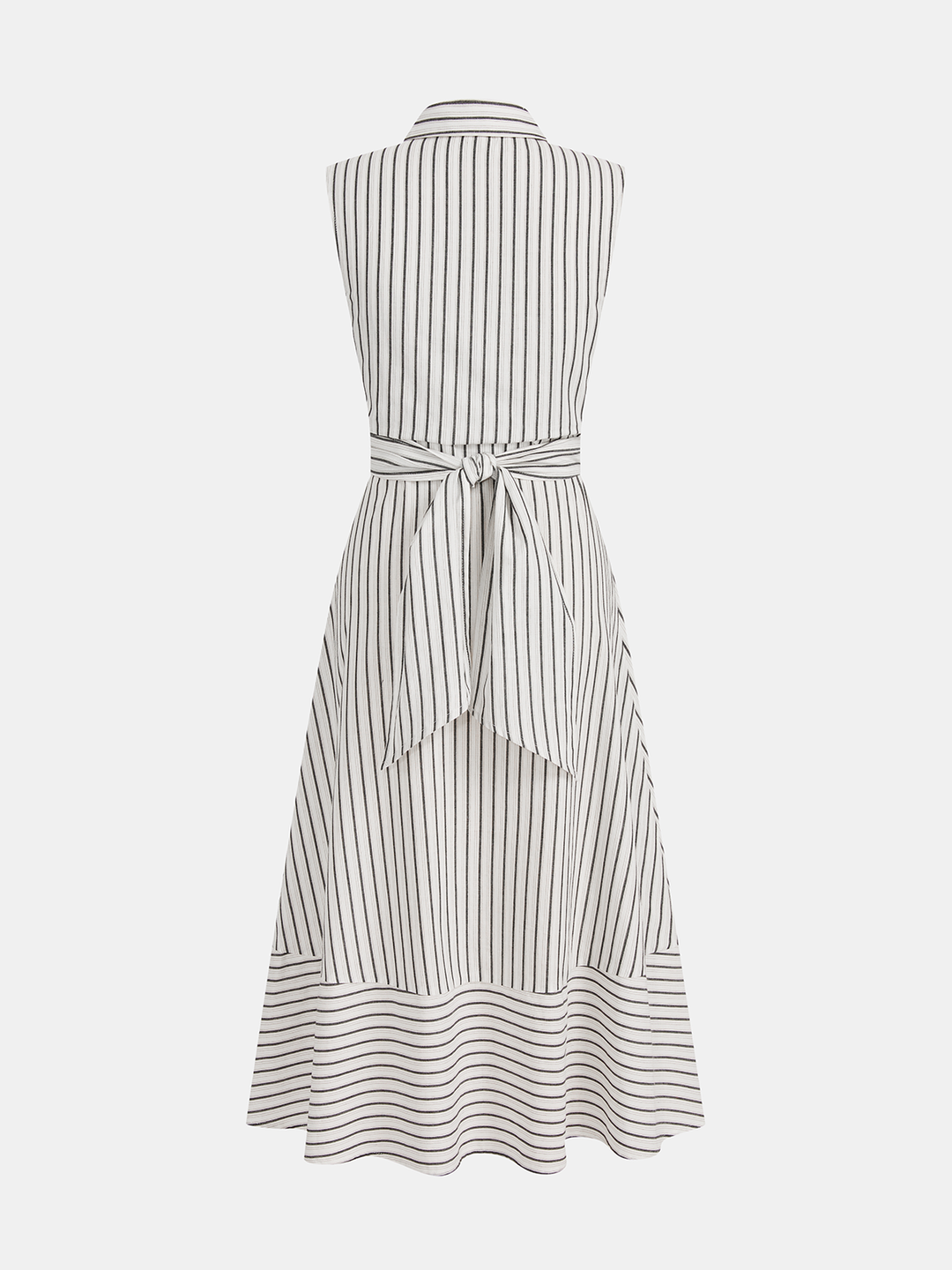 Striped Collared Sleeveless Tie Waist Midi Dress