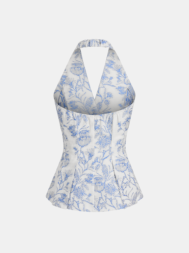 Floral Print Halter Button-Front Vest Top
