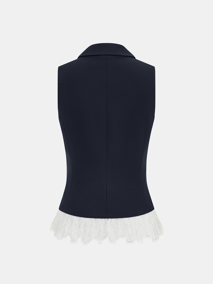 Lace Trim Blazer Vest & Shorts Set