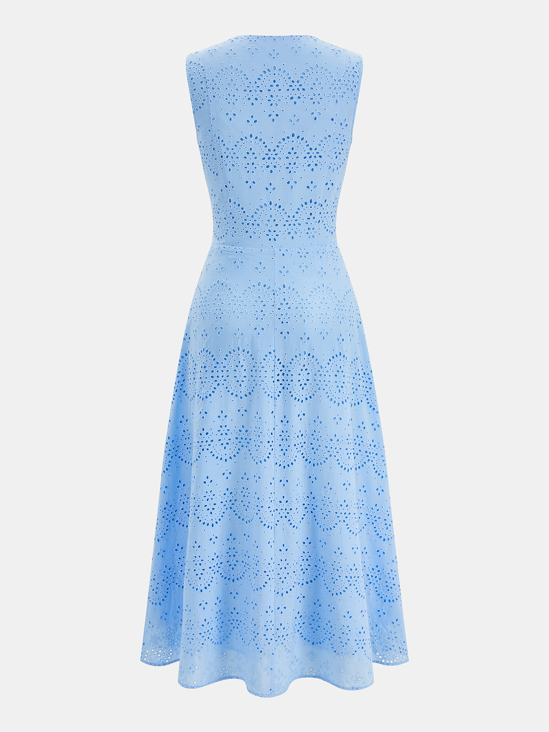 Cotton Sleeveless Embroidered Eyelet Dress with Deep V Neck