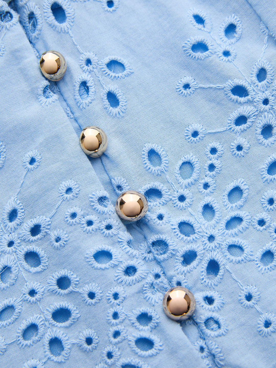 Cotton Sleeveless Embroidered Eyelet Dress with Deep V Neck