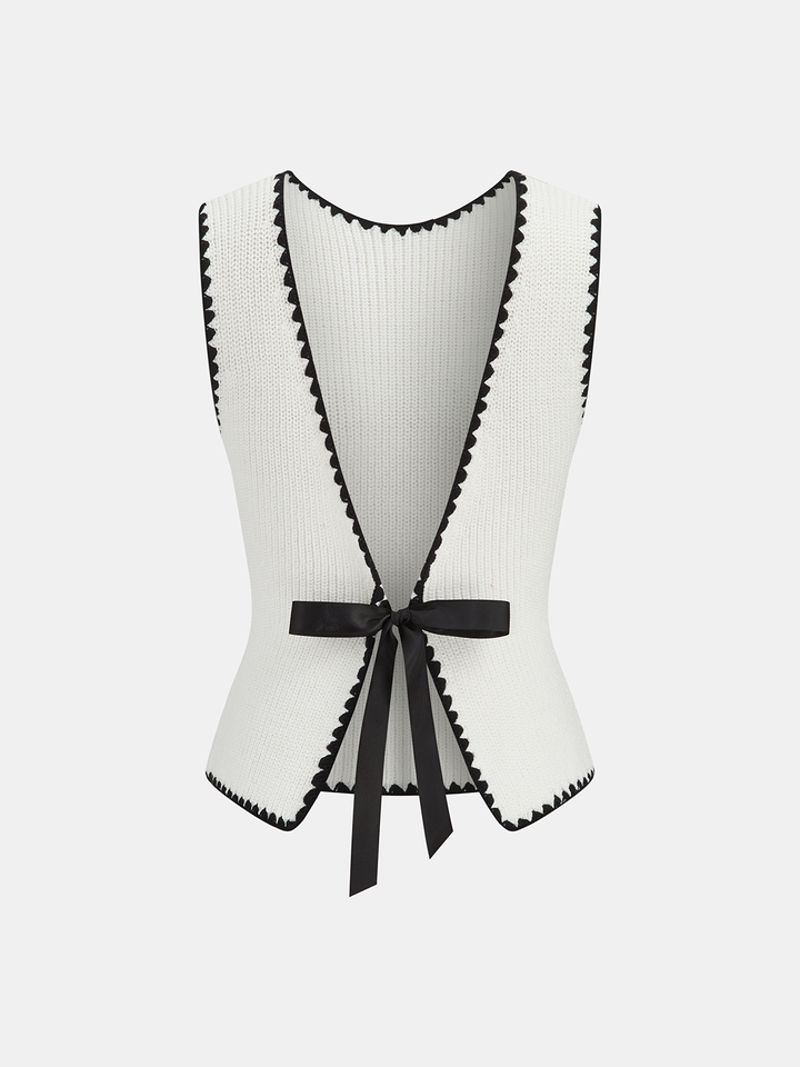 Scalloped Trim Tie-Back Sweater Vest