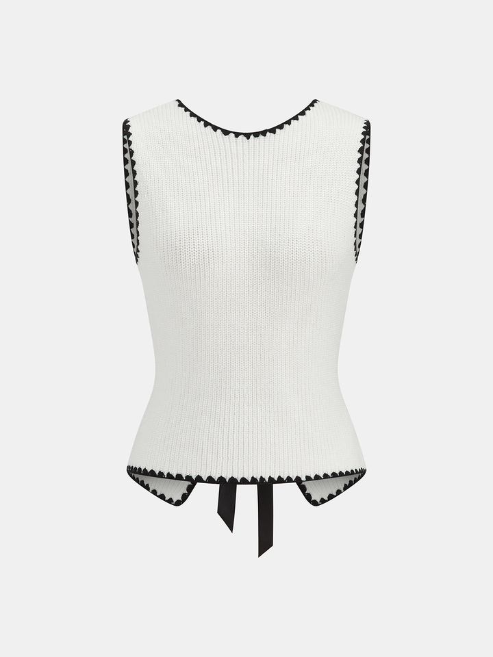 Scalloped Trim Tie-Back Sweater Vest