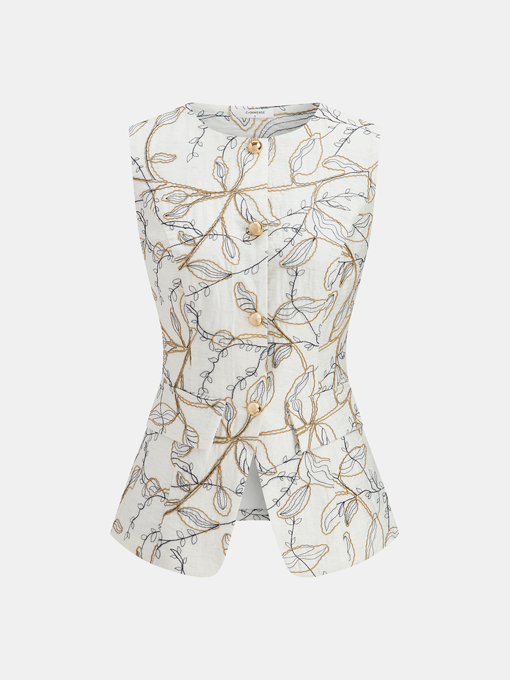 Printed Metal Button Vest & Mini Skirt Set