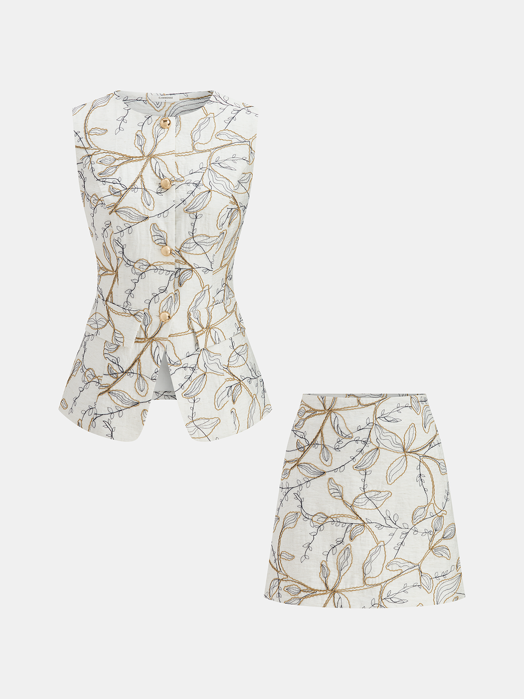 Printed Metal Button Vest & Mini Skirt Set