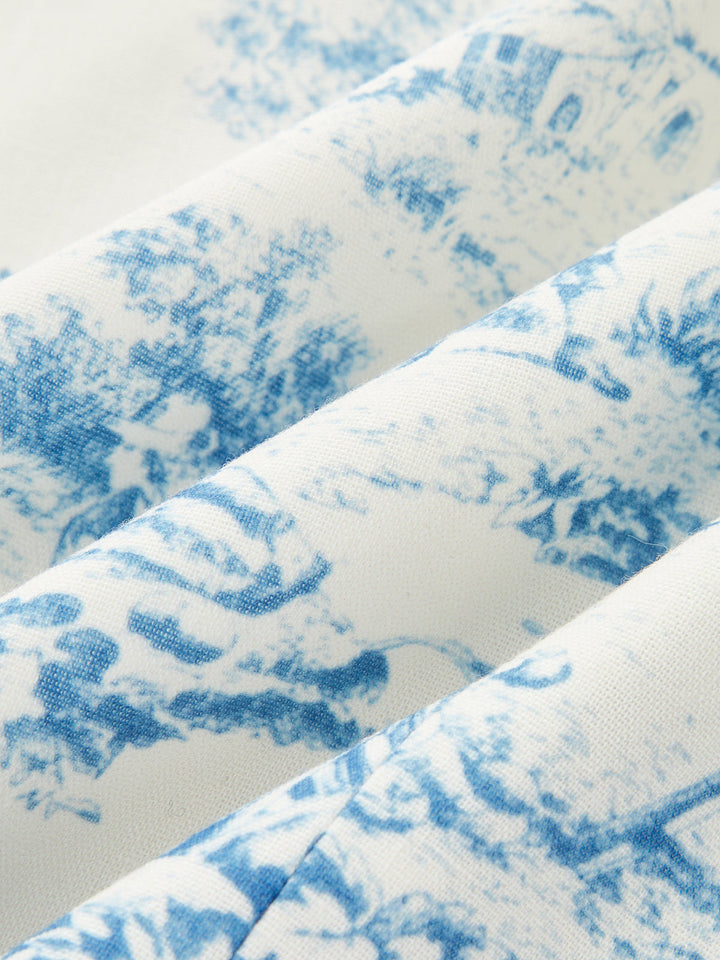Toile Print Vest & Pleated Skirt Set