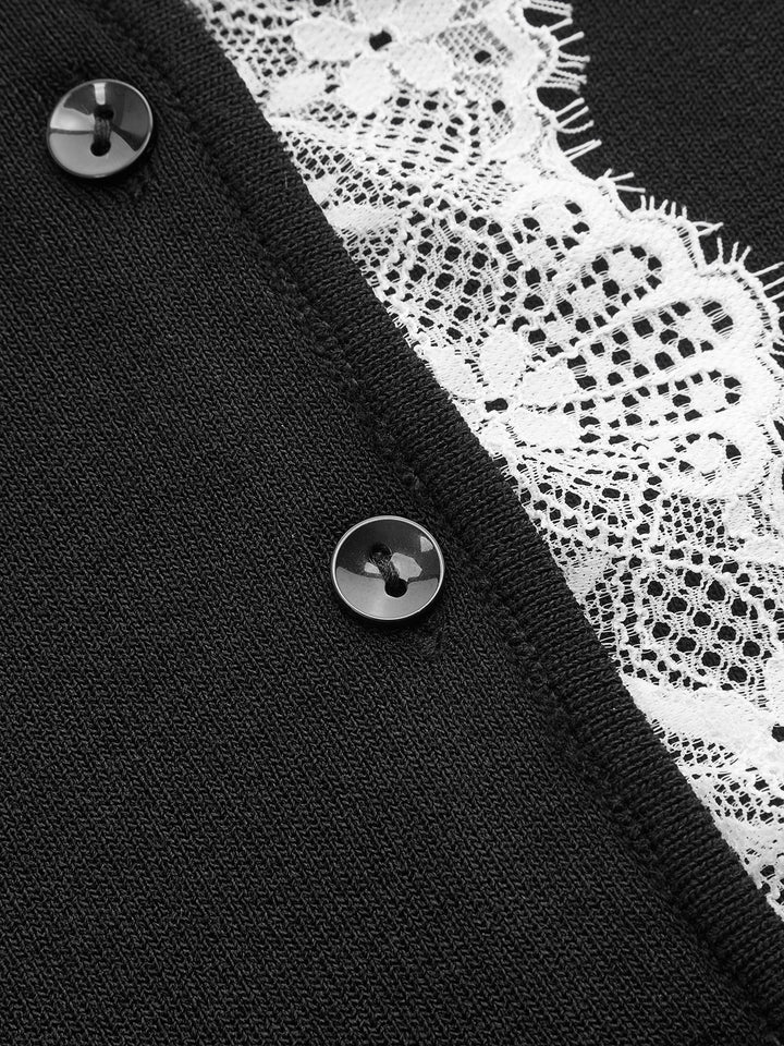 Lace Trim Button Front Knit Vest