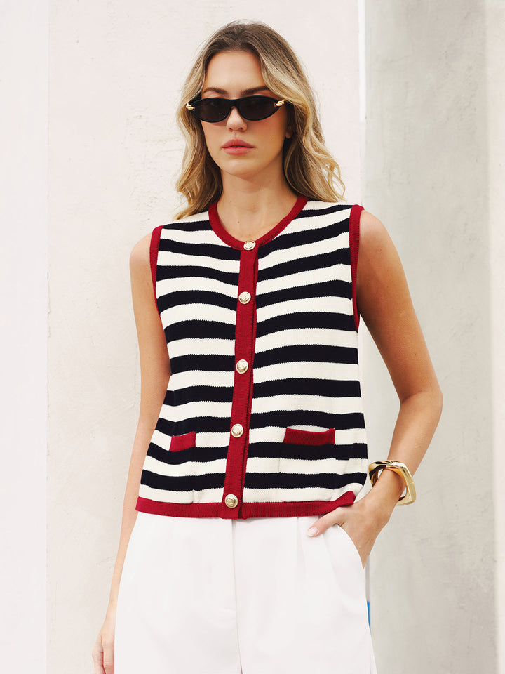 Striped Sleeveless Buttoned Sweater Vest